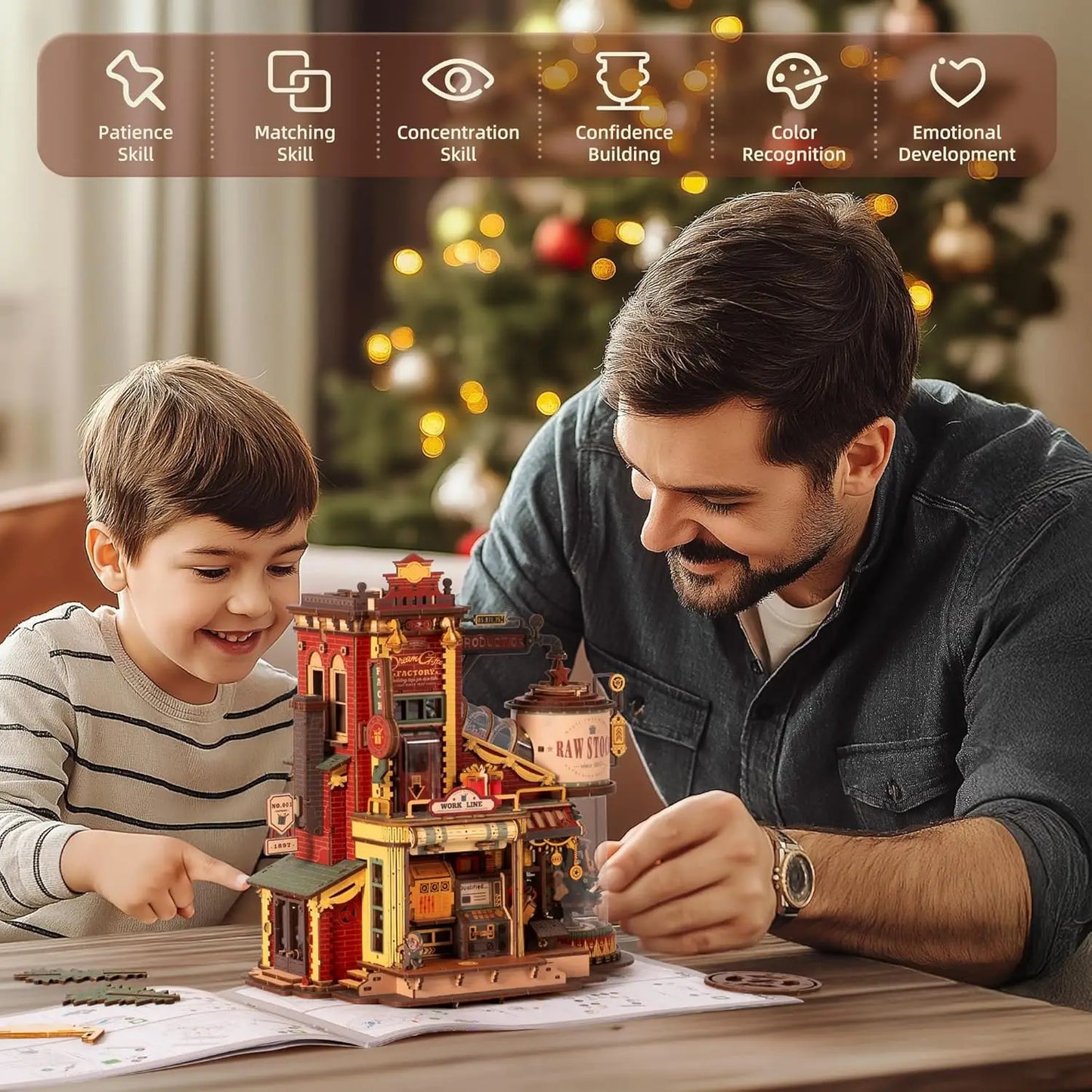 ROKR Wooden Music Box – Christmas Dream Gift Factory 3D Puzzle Kit