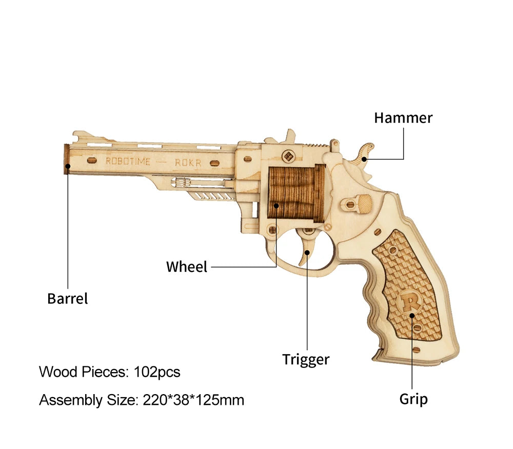 ROKR DIY Wooden Rubber Band Gun – 3D Puzzle Model Kit