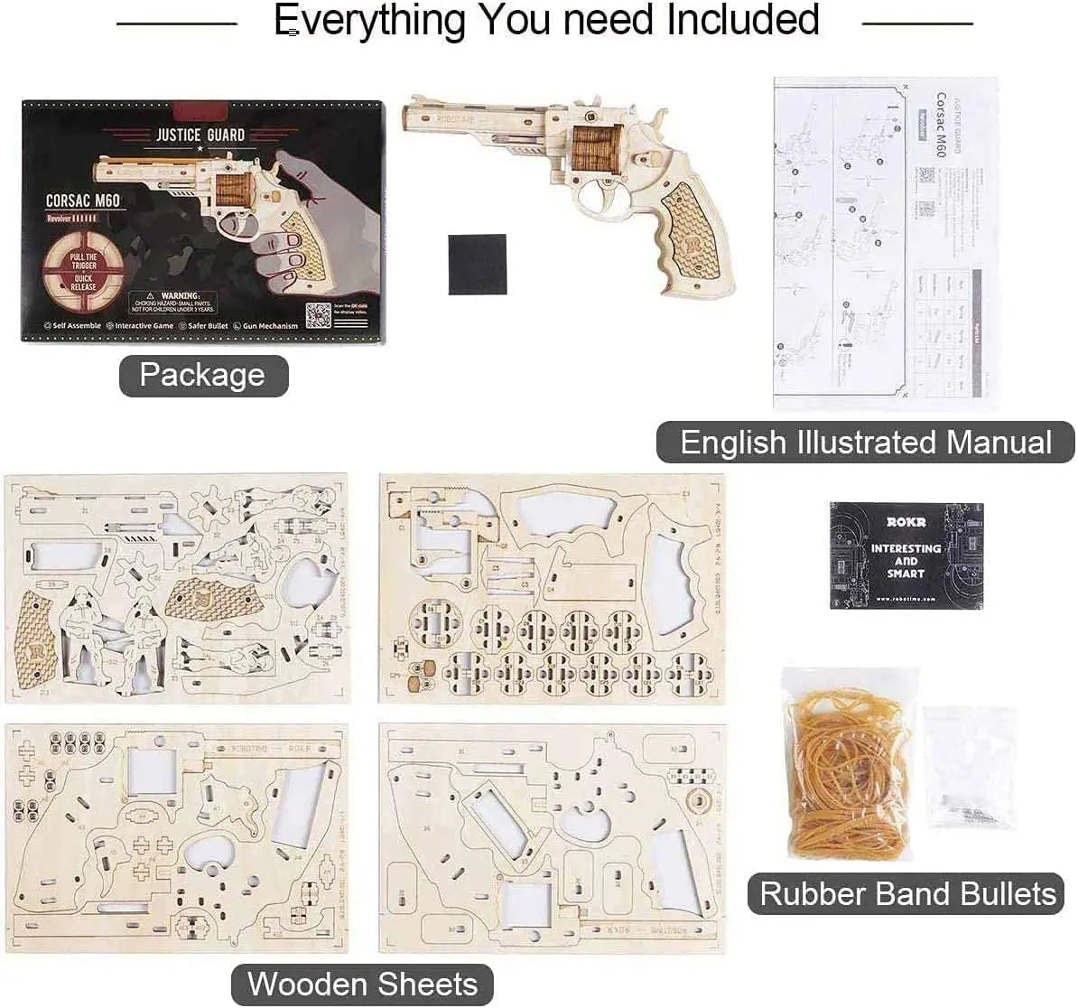 ROKR DIY Wooden Rubber Band Gun – 3D Puzzle Model Kit