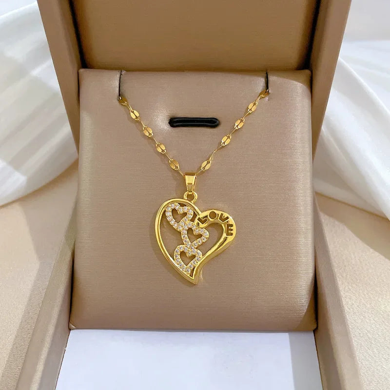 Zircon Heart Pendant Necklace – Stainless Steel Jewelry Gift