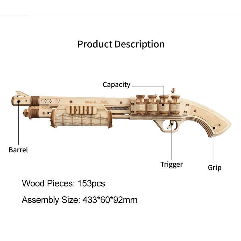 ROKR DIY Wooden Rubber Band Gun – 3D Puzzle Model Kit