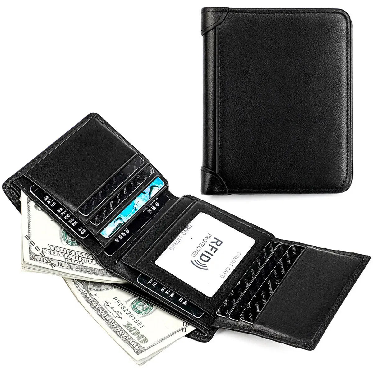 Men's Premium Leather Bifold Wallet – RFID Blocking Card Holder with ID Window