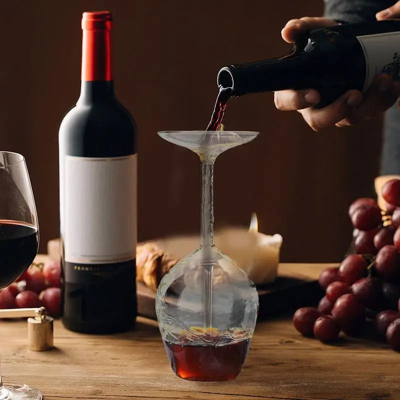 Upside Down Wine Glass 400ml – Long Stem Red Wine Cup Unique Gift