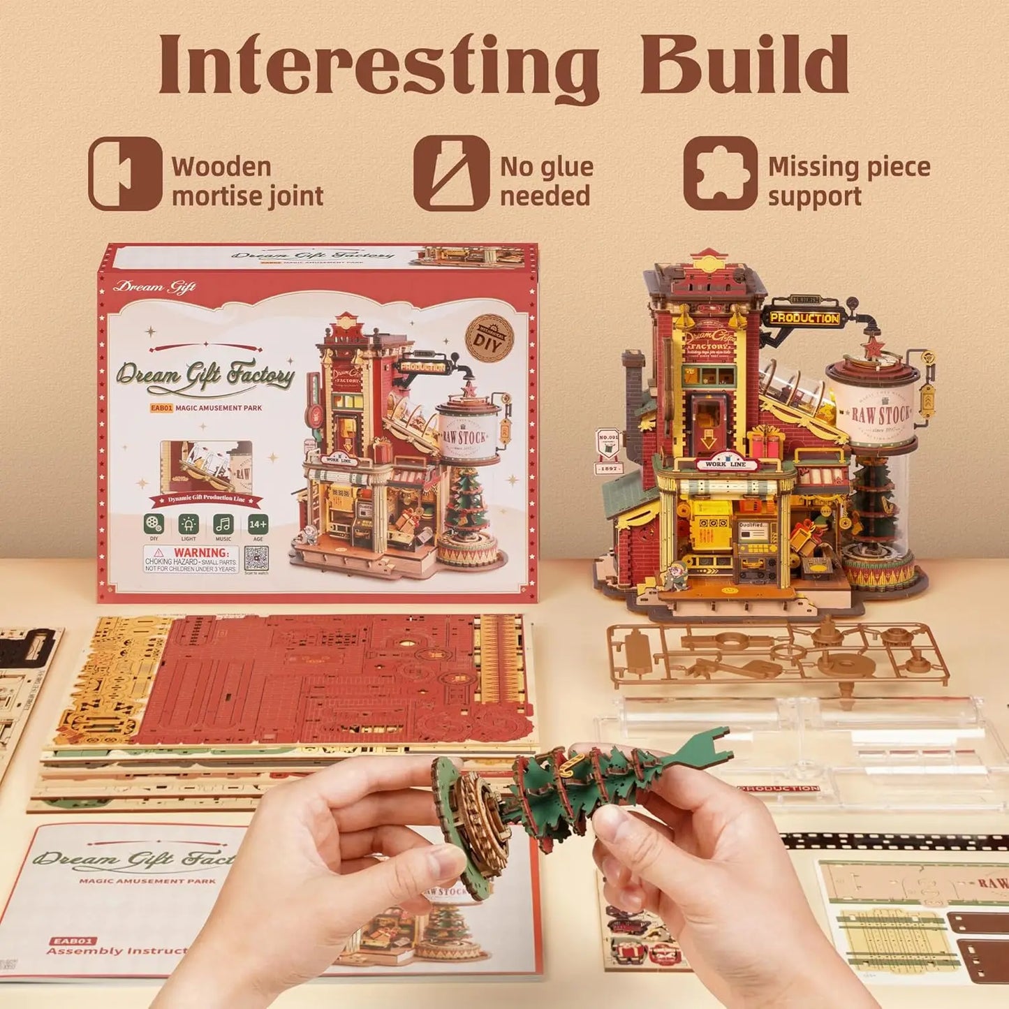 ROKR Wooden Music Box – Christmas Dream Gift Factory 3D Puzzle Kit