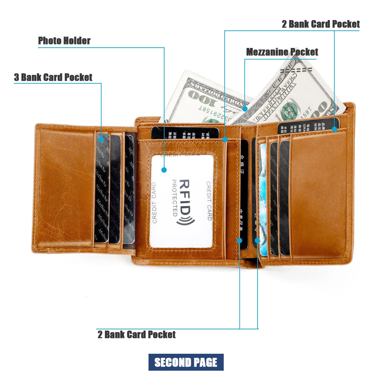 Men's Premium Leather Bifold Wallet – RFID Blocking Card Holder with ID Window