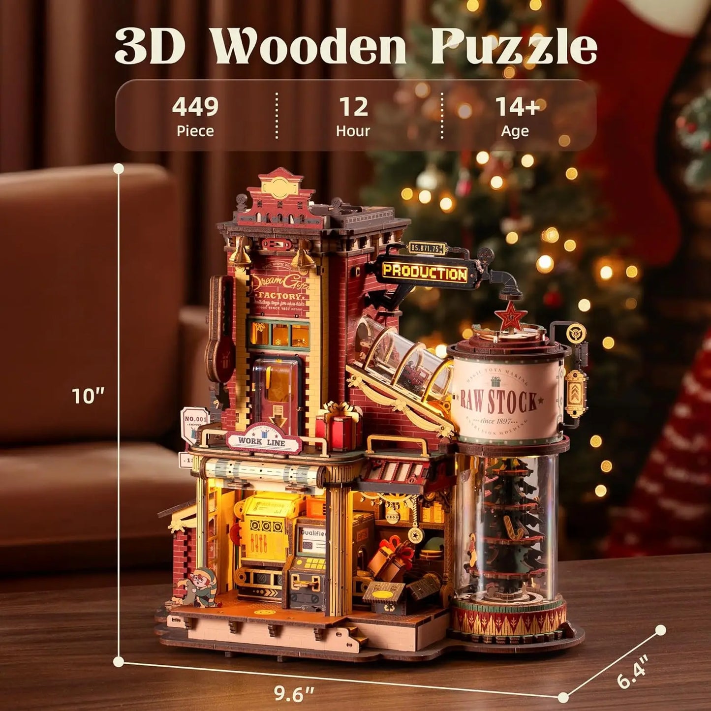 ROKR Wooden Music Box – Christmas Dream Gift Factory 3D Puzzle Kit