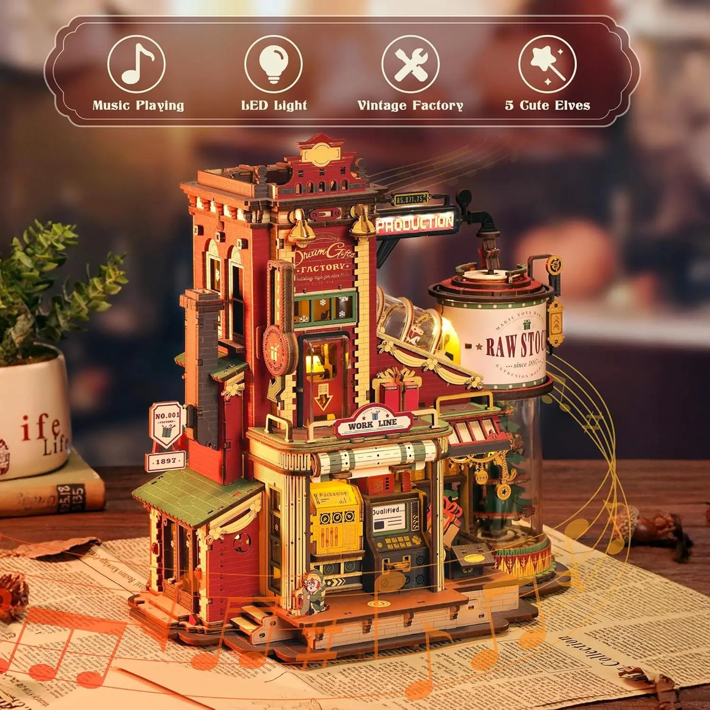 ROKR Wooden Music Box – Christmas Dream Gift Factory 3D Puzzle Kit