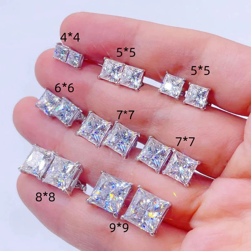 CUC Zircon Square Stud Earrings 3–10MM – Screw/Push Back Fashion Jewelry Gift
