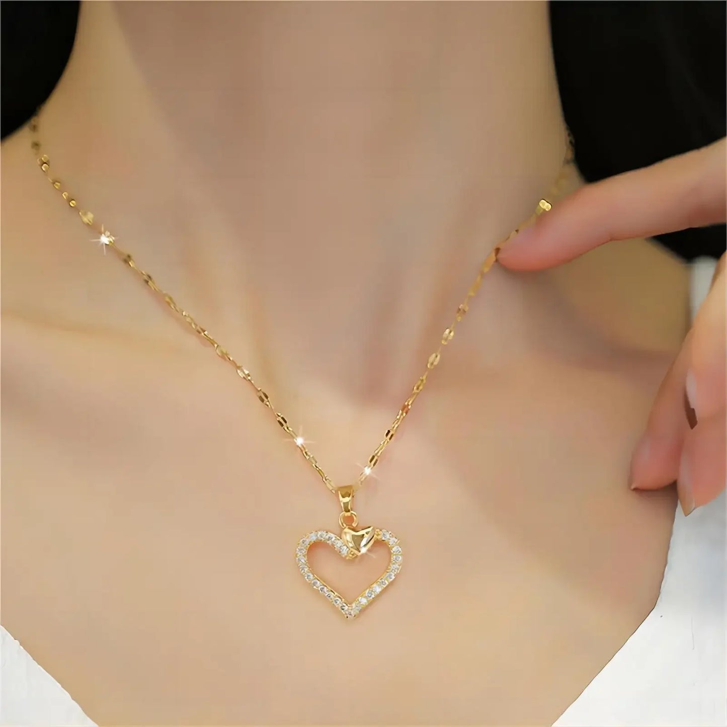 Zircon Heart Pendant Necklace – Stainless Steel Jewelry Gift