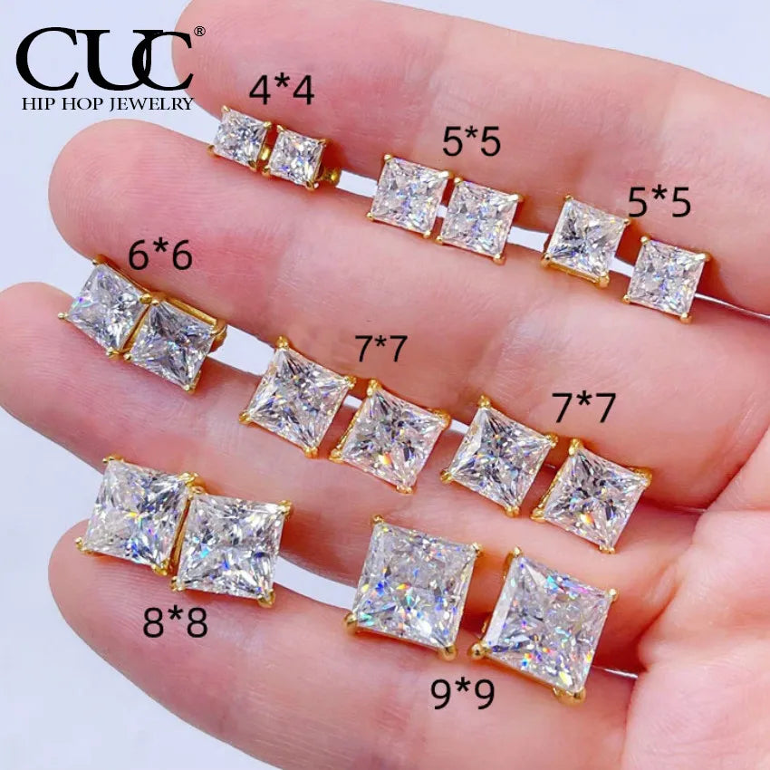 CUC Zircon Square Stud Earrings 3–10MM – Screw/Push Back Fashion Jewelry Gift